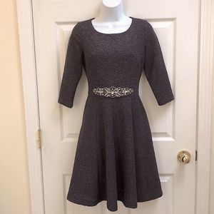 Eliza J Formal Black Shimmer A-line Evening Dress, Beaded Waist, Sz 4